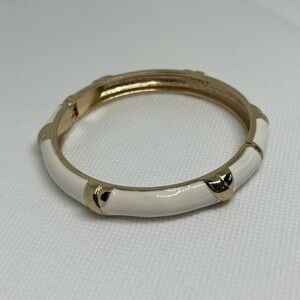 Vintage Cream White Enamel with Gold Hinged Cuff Bracelet